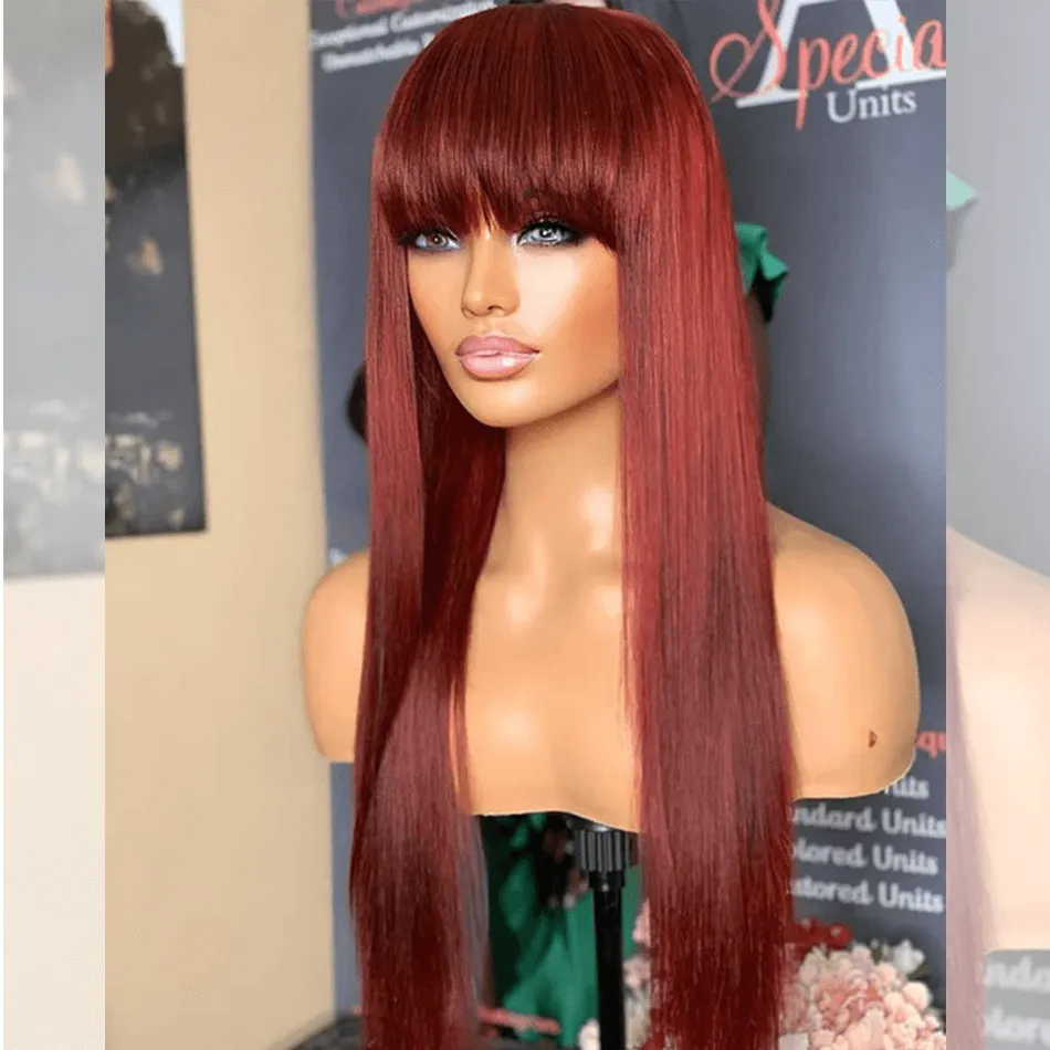 Tuneful Reddish Colored Human Hair Wigs With Bang Affordable Machine Made Fashion Wig