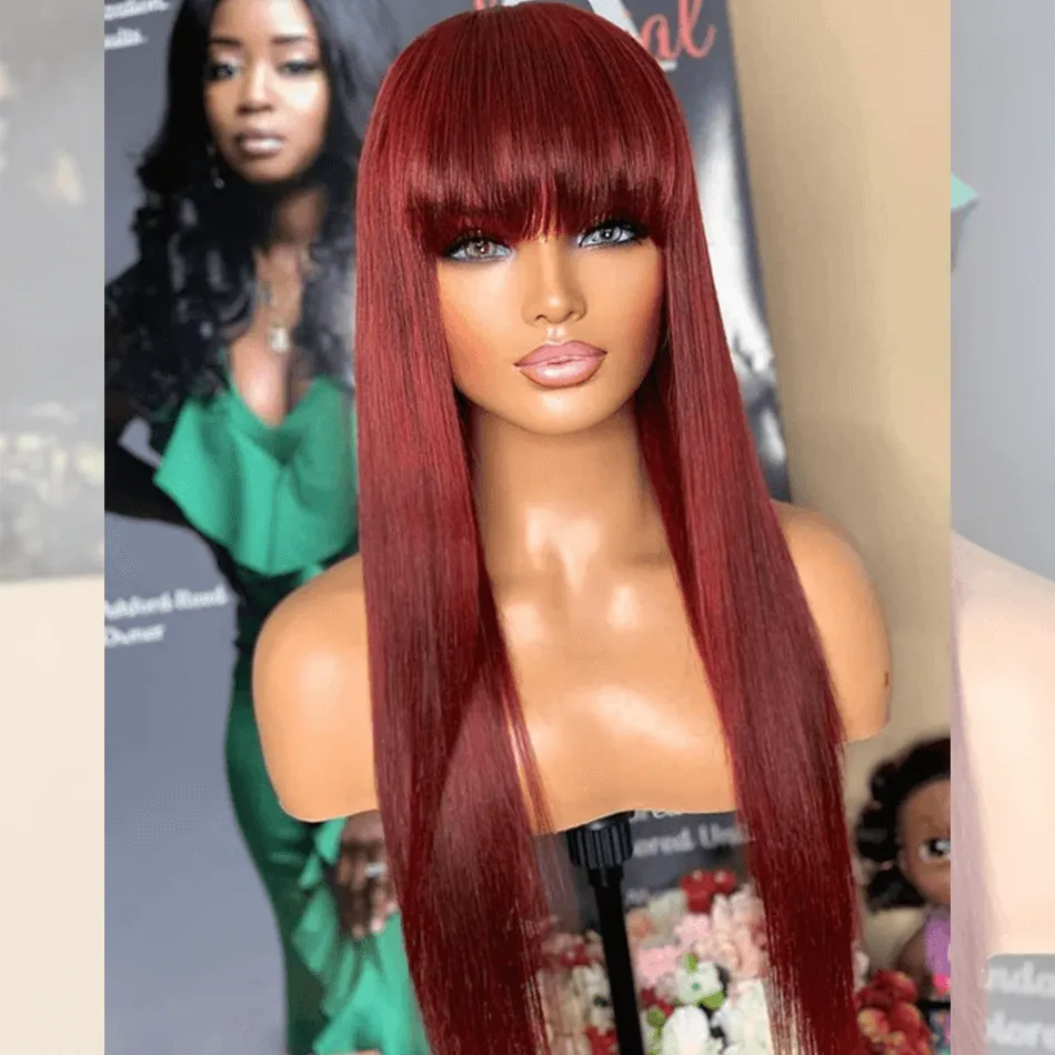 Tuneful Reddish Colored Human Hair Wigs With Bang Affordable Machine Made Fashion Wig