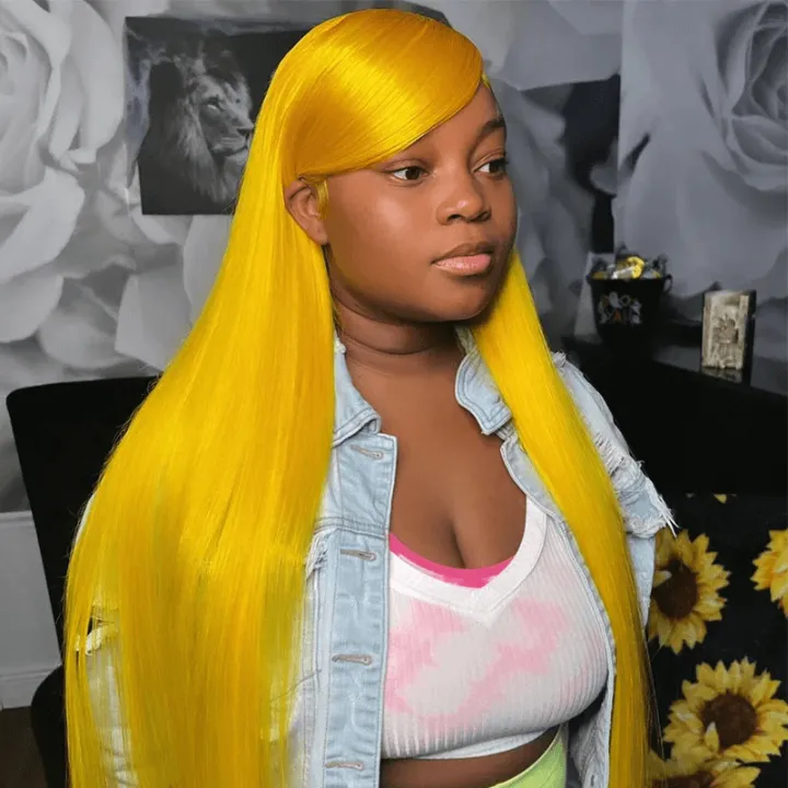 Tuneful Special Customise Yellow Colored 13x4 13x6 HD Lace Frontal Wigs 210% Density