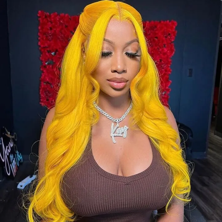 Tuneful Special Customise Yellow Colored 13x4 13x6 HD Lace Frontal Wigs 210% Density