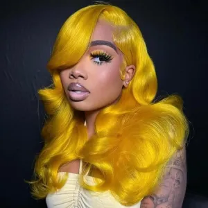 Tuneful Special Customise Yellow Colored 13x4 13x6 HD Lace Frontal Wigs 210% Density