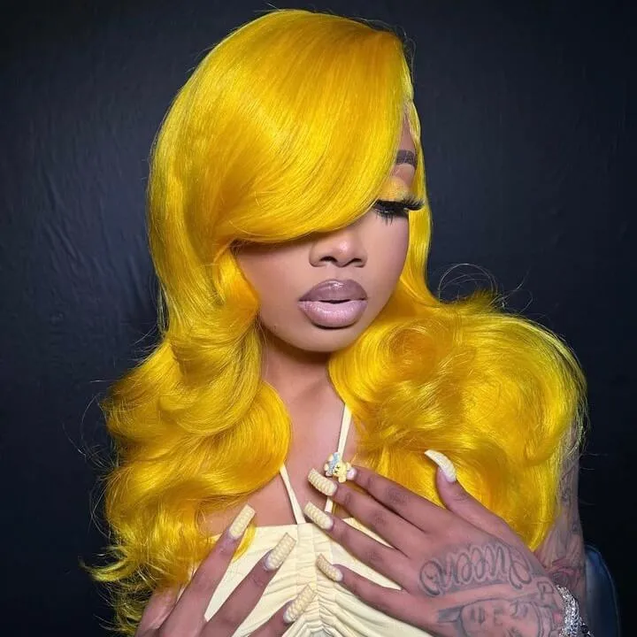 Tuneful Special Customise Yellow Colored 13x4 13x6 HD Lace Frontal Wigs 210% Density