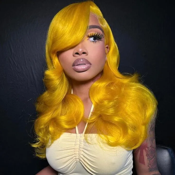 Tuneful Special Customise Yellow Colored 13x4 13x6 HD Lace Frontal Wigs 210% Density