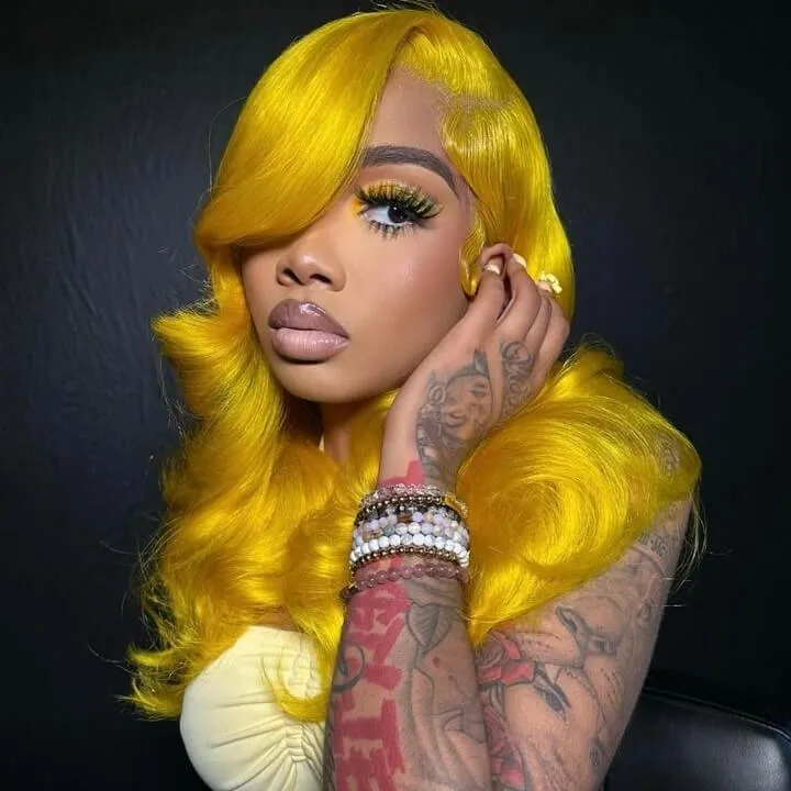 Tuneful Special Customise Yellow Colored 13x4 13x6 HD Lace Frontal Wigs 210% Density