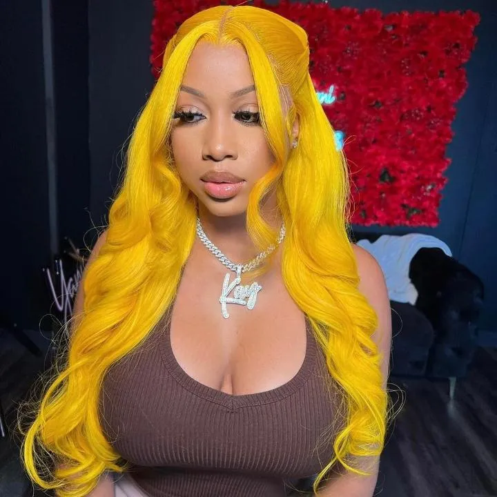 Tuneful Special Customise Yellow Colored 13x4 13x6 HD Lace Frontal Wigs 210% Density