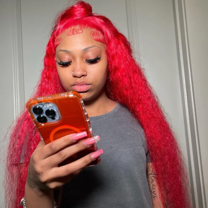 Tuneful Special Customised Red 13x6 Lace Front Human Hair Wigs Brazilian Deep Wave 613 Frontal Wigs 210% Density