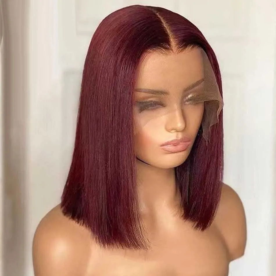 Tuneful Super Deal 99J Burgundy Colored Bob 13x4 Lace Full Frontal Human Hair Wigs 150% Density