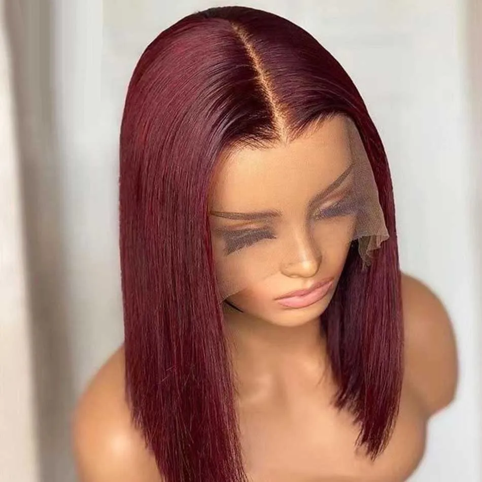 Tuneful Super Deal 99J Burgundy Colored Bob 13x4 Lace Full Frontal Human Hair Wigs 150% Density