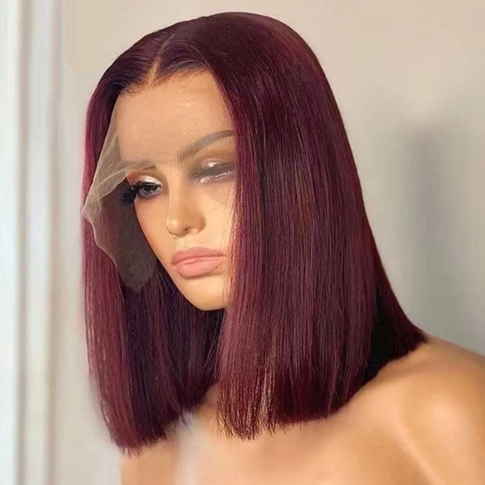 Tuneful Super Deal 99J Burgundy Colored Bob 13x4 Lace Full Frontal Human Hair Wigs 150% Density