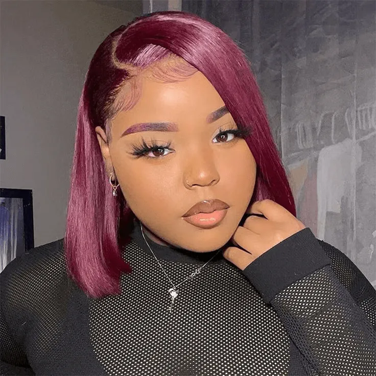 Tuneful Super Deal 99J Burgundy Colored Bob 13x4 Lace Full Frontal Human Hair Wigs 150% Density