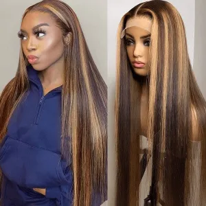 Tuneful Super Deal Highlight Colored Straight 13x6 Lace Front Human Hair Wigs 180% Density