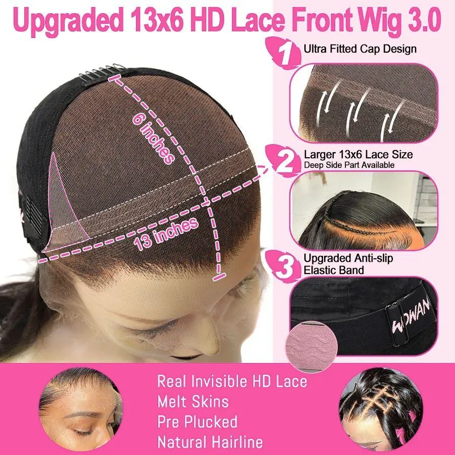 WOWANGEL Ombre Burgundy 13X6 HD Lace Front Wigs Body Wave